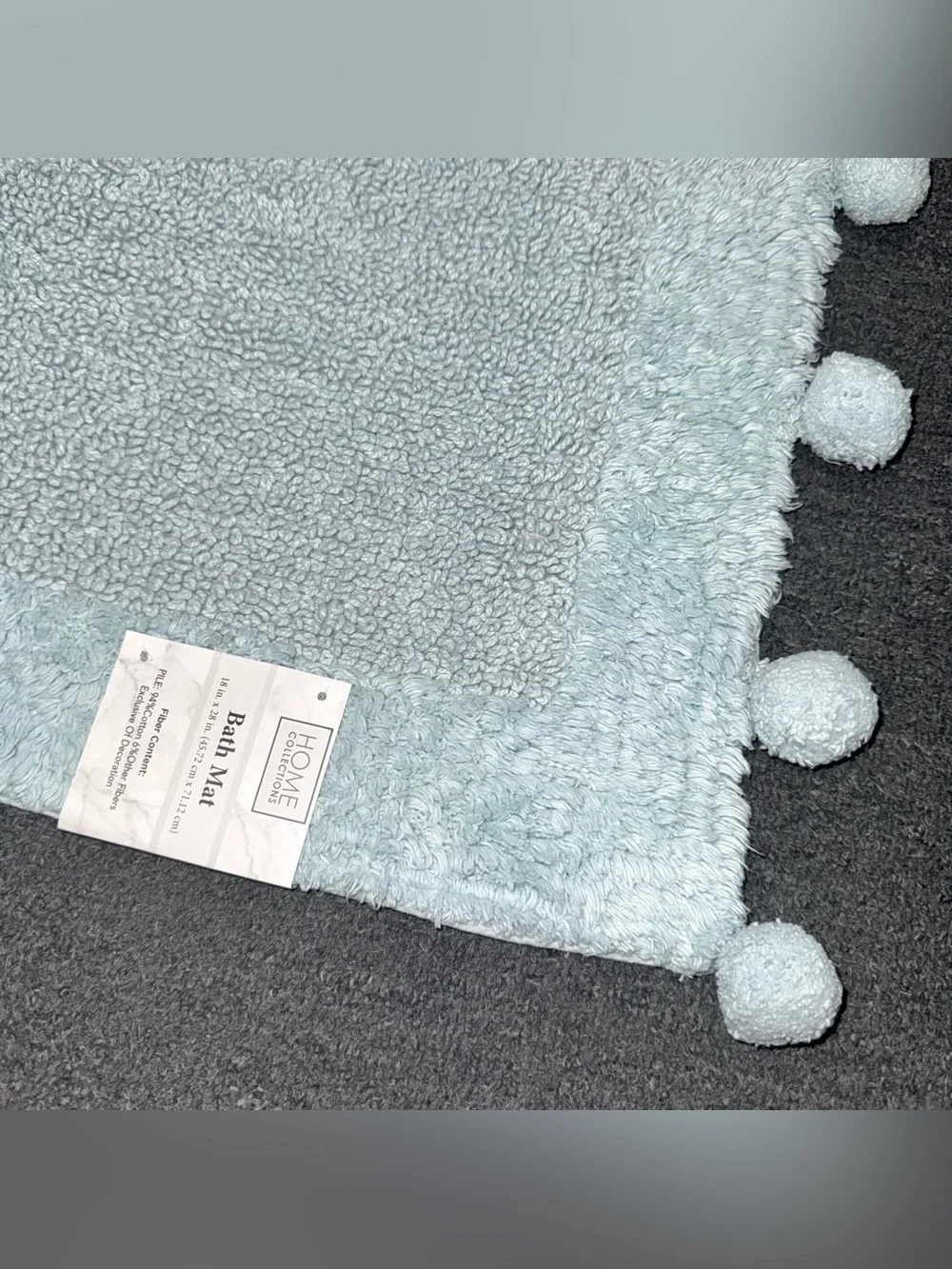 Home Collections Pom Pom Bath Mat Cotton Aqua Blue Lot of Two 18x28 NWT